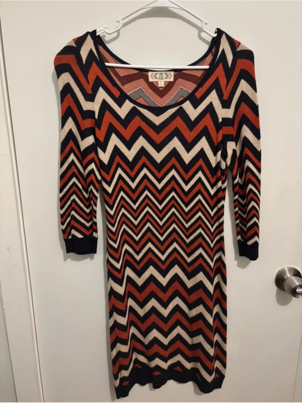 Pink Rose Chevron Midi Dress in Rust, Black & Cream